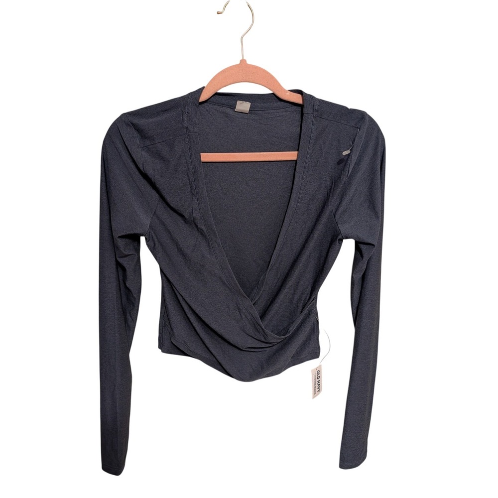 Old Navy CloudMotion Performance Wrap-Front Long-Sleeve Crop Top Blue Small NWT